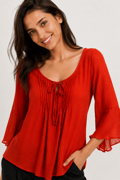 ♦︎ Red Tie-Neck Blouse - Size: S/M
