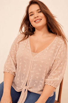 Tie-front Chiffon Blouse in Sheer Fabric - Size: XL