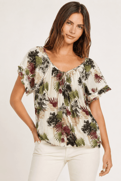Tropical Leaf Blouse in Cotton- Size: M