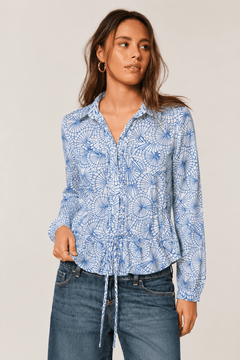 Cotton Blouse with Fan-like Pattern- Size: S