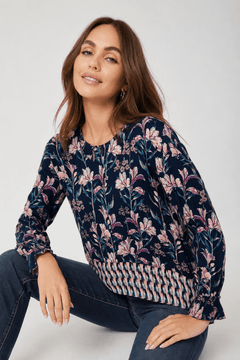 ♦︎ Dark Floral Viscose Blouse - Size: S
