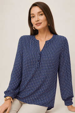 Geometric Pattern Blouse in Lightweight Viscose- Size: S/M