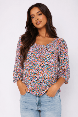 Multicolor Abstract Patterned Blouse - Size: 12