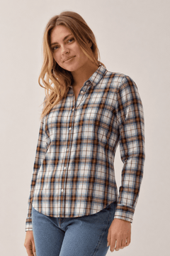 Neutral Plaid Shirt in All Cotton - Size: M