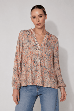 Paisley Print Blouse in Pastel Colors- Size: L