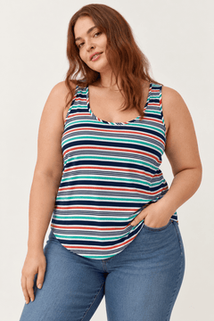 Comfortable Tank Top in Colorful Strips- Size: XL