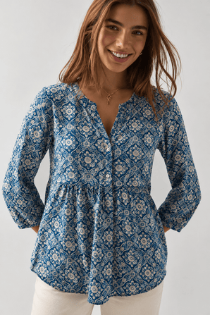 Breathable Cotton Blouse in Indigo- Size: S