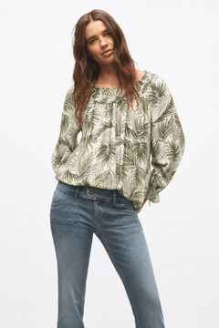 Leafy Green Viscose Blouse - Size: M