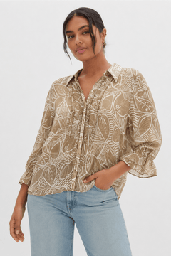 Leaf Patterned Blouse in Sheer Fabric- Size: XXL