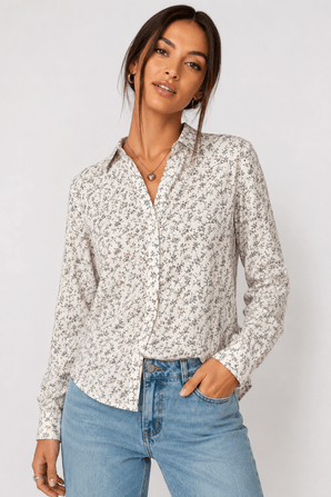 Fitted Boyfriend Tiny Flowers Shirt - Size: M