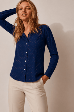 Navy Floral Printed Shirt - Size: XS