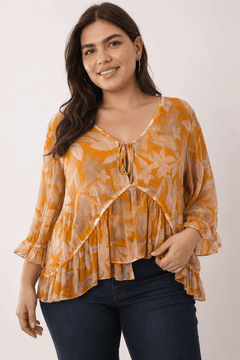 Patterned Blouse in Sheer Fabric- Size: XXXL