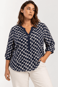 Navy Blue Spotted Blouse - Size: XXL