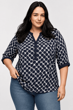 Navy Blue Spotted Blouse - Size: XXL