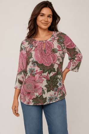 Statement Print Blouse in Blush Pink- Size: L