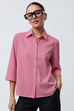 Stripped Cotton Blend Shirt with 3/4 Sleeves- Size: M/L