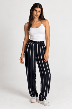100% Viscose Black Striped Pants - Size: S
