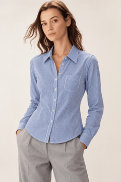 All Cotton Micro-check Shirt in Light Blue- Size: XS