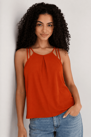 Burnt Orange Halterneck Top - Size: XS