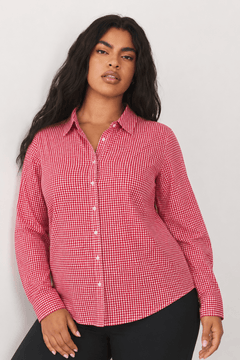 Cheerful Red and White Gingham Shirt - Size: XL