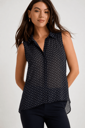 Chiffon Blouse with Asymmetrical  Hem- Size: M/L