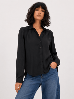 Classic Button-Up Blouse in Black- Size: S