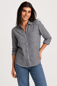 Cotton Check Shirt with Elbow Patches- Size: S/M