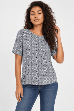 Crew Neck Patterned Top - Size: S