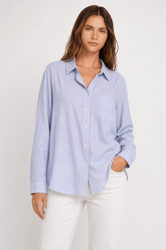 Crisp Cotton Shirt in Soft Pink and Blue - Size: XL