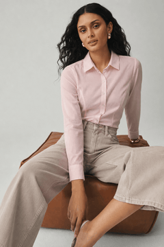Fitted Cotton Shirt in Light Pink- Size: S