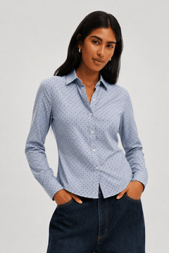 Fitted Dot Shirt in Light Blue- Size: M