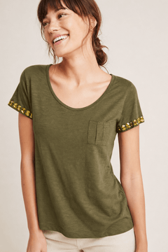 Khaki Tee with Sleeves Embellishment- Size: M
