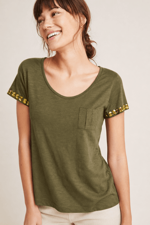 Khaki Tee with Sleeves Embellishment- Size: M