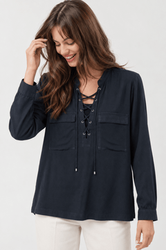 Lace-Up Detail Blouse in Lightweight Fabric- Size: M/L