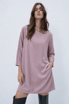 Long Sleeve Mini Dress in Soft Pink , Size:M