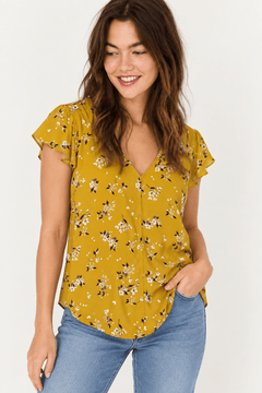 ♦︎ Mustard Floral Blouse - Size: S/M