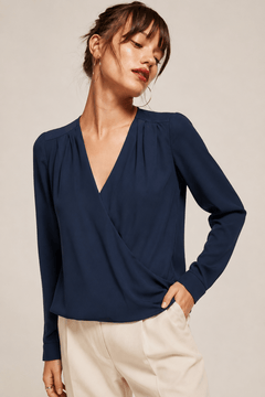 Navy Blue Wrap Blouse - Size: S/M
