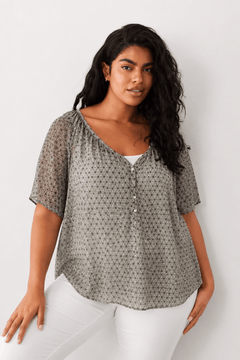 Patterned Gray Blouse in Cotton- Size: XXXL