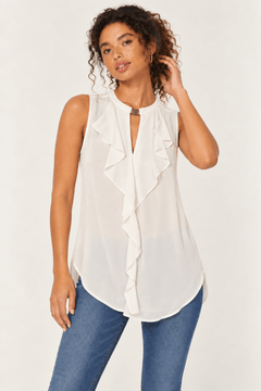 Ruffle Neck Sleeveless Blouse - Size: XS