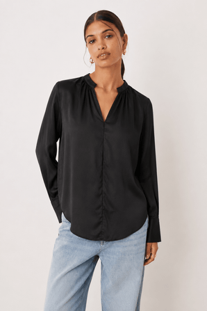 Satin Effect V-Neck Blouse - Size: M