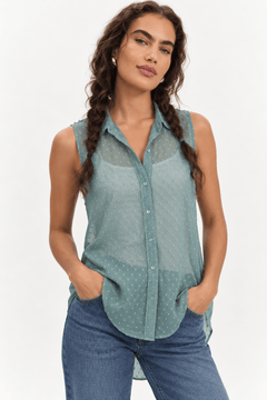 Sheer Dotted Sleeveless Blouse - Size: XS