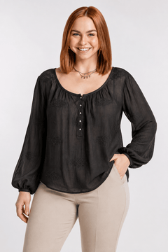 Sheer Embroidered Blouse in Black- Size: XXXL