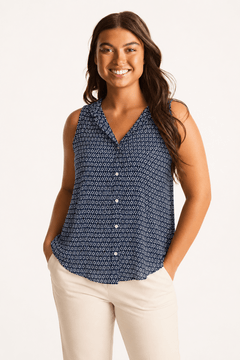 Sleeveless Blouse in Navy Blue- Size: L