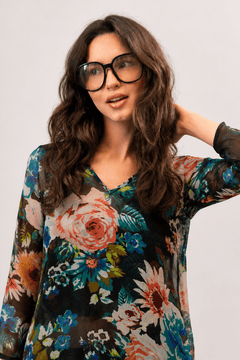 Statement Print Blouse in Sheer Fabric- Size: XS