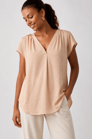 V-Neck Blouse in Peach- Size: M