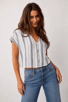 White and Blue Striped Top- Size: S