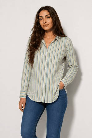 Cotton Shirt in Shades of Green- Size: M