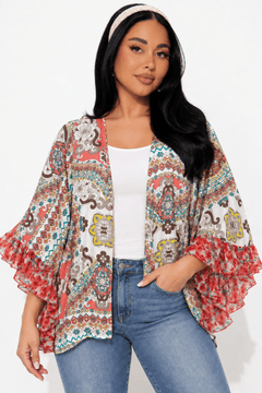 Kimono Top with Flared Sleeves - Size: One Size