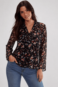 Sheer Blouse with Tie Neck - Size: M