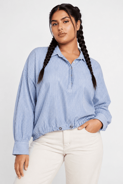 Cotton Blouse with Elasticated Hem- Size: XXL
